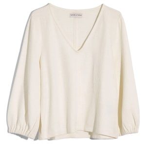 Madewell Long-Sleeve White Sweater/Shirt - V Neck - Size M